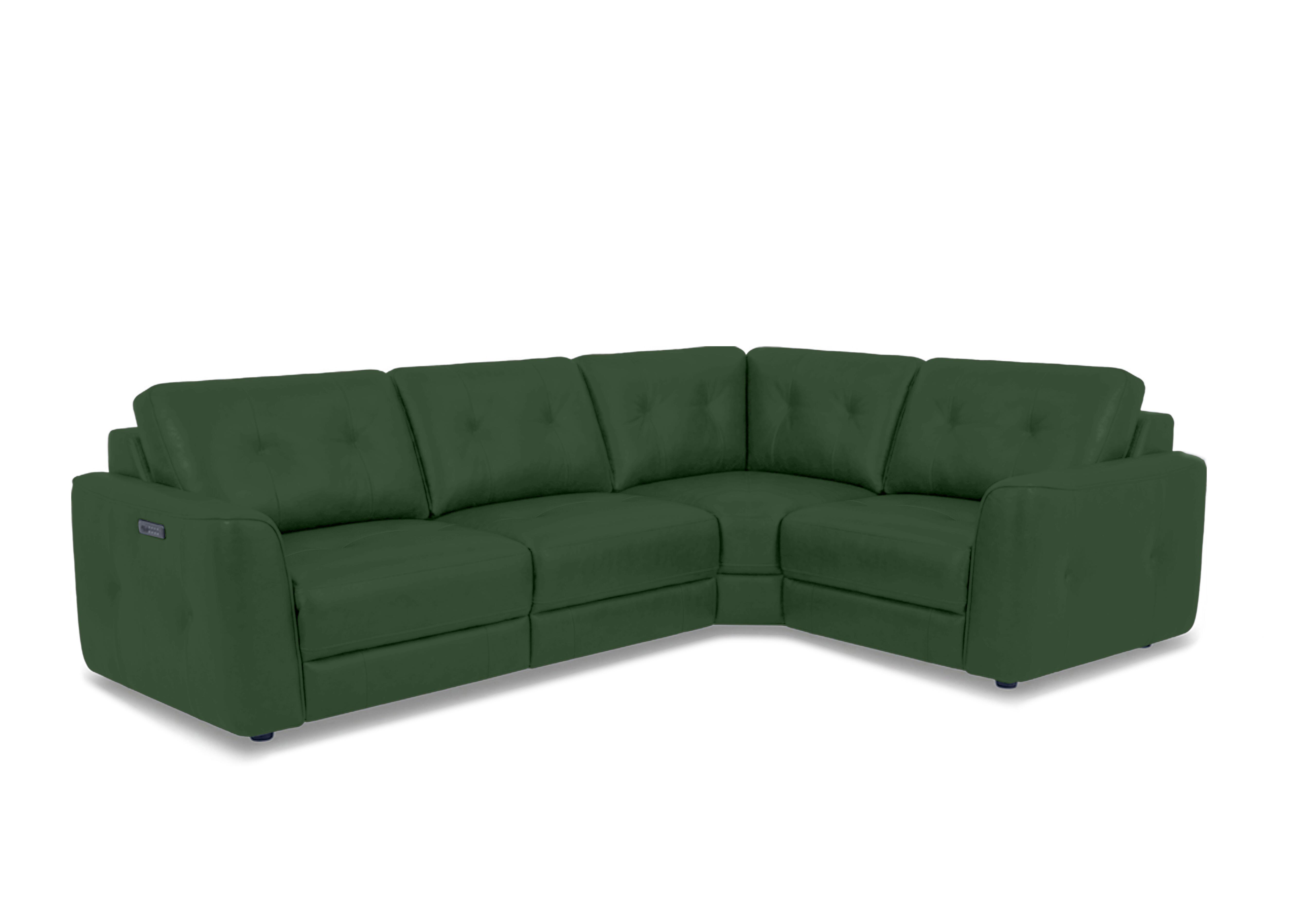 Drift Small Leather Power Glider Corner Sofa in Bv-371e Chive Green on Furniture Village