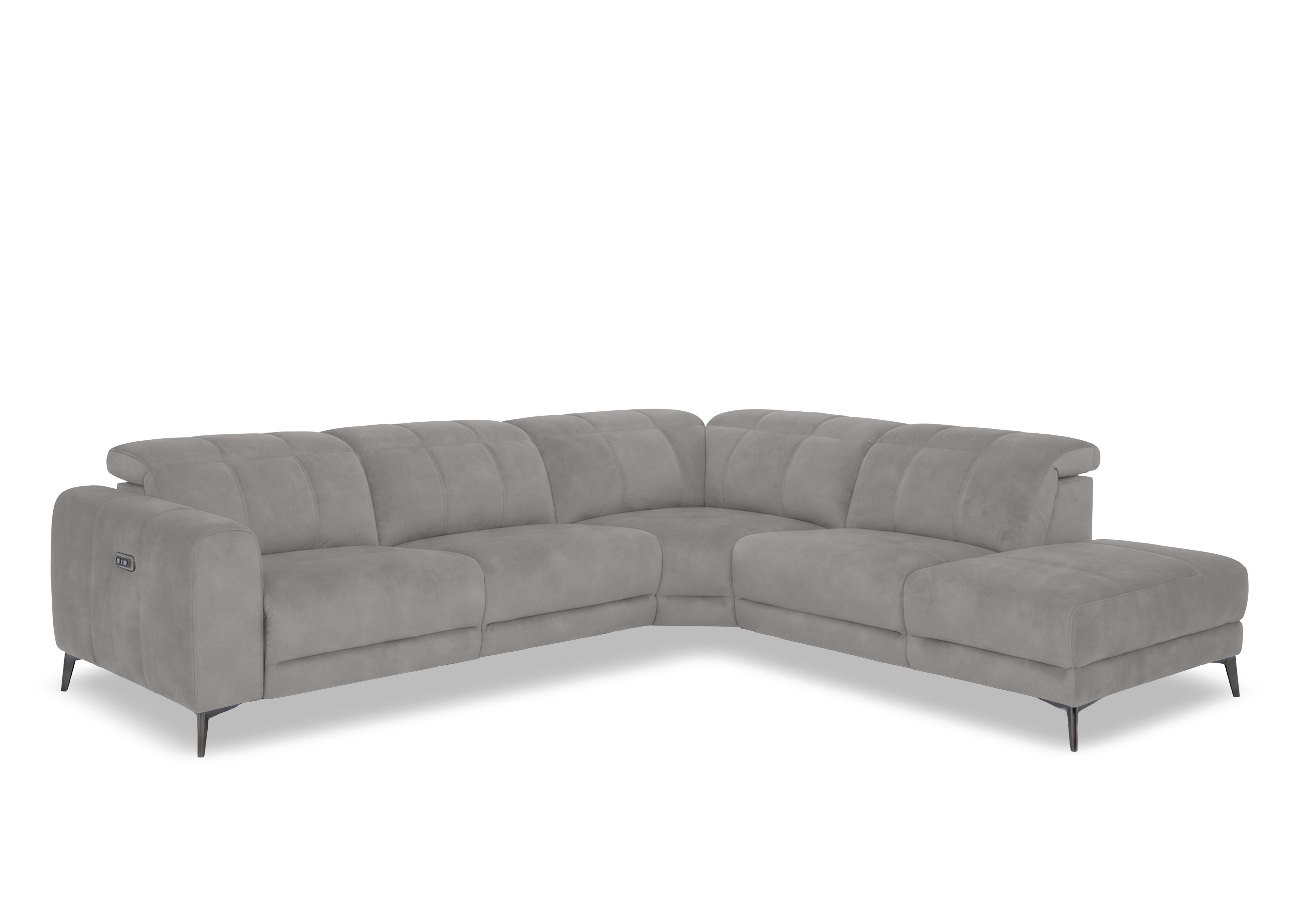 Ezra Fabric Power Recliner Chaise End Corner Sofa with Power Headrests in Dexter 43502 Stone on Furniture Village