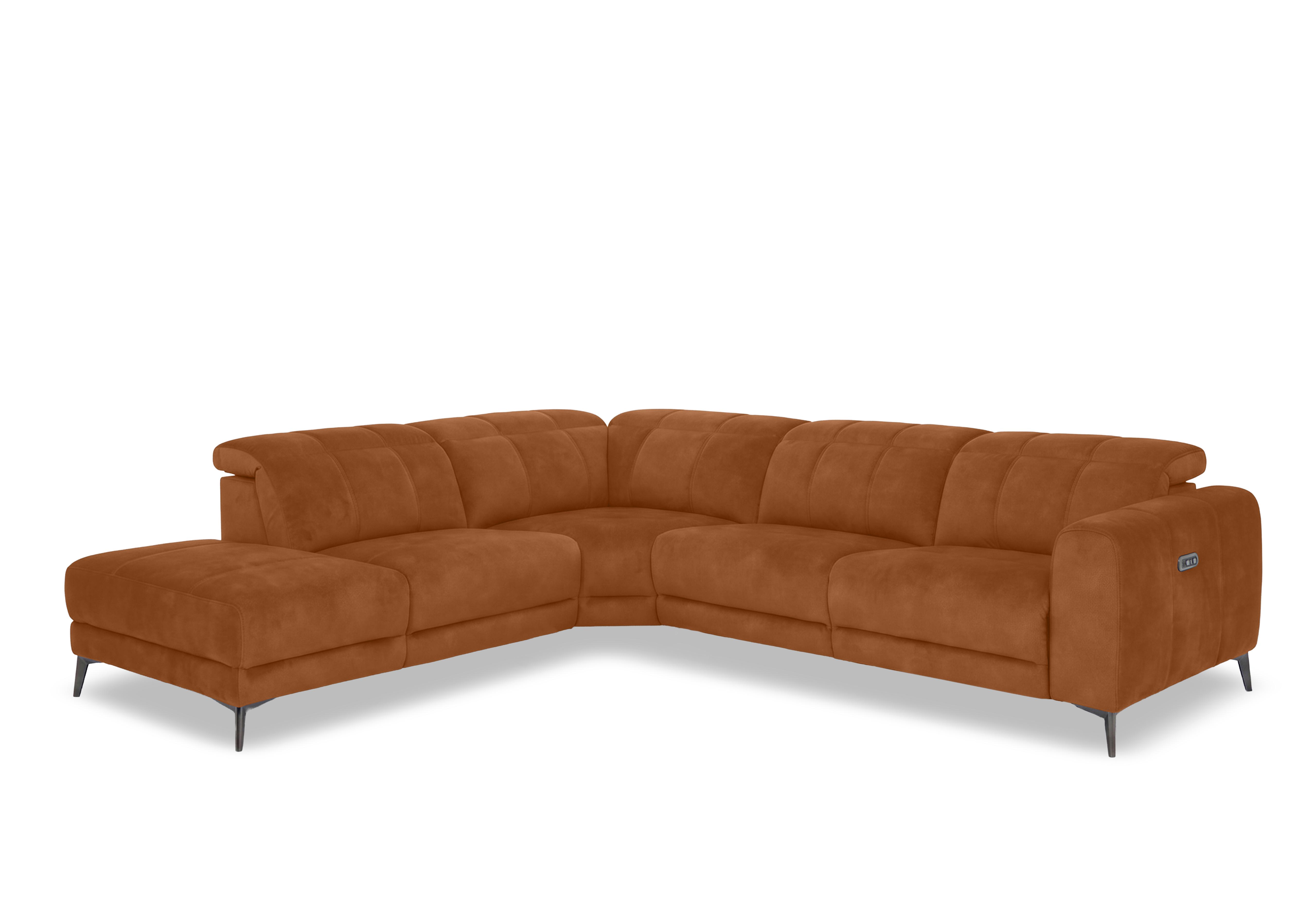 Ezra Fabric Power Recliner Chaise End Corner Sofa with Power Headrests in Dexter 43509 Pumpkin on Furniture Village
