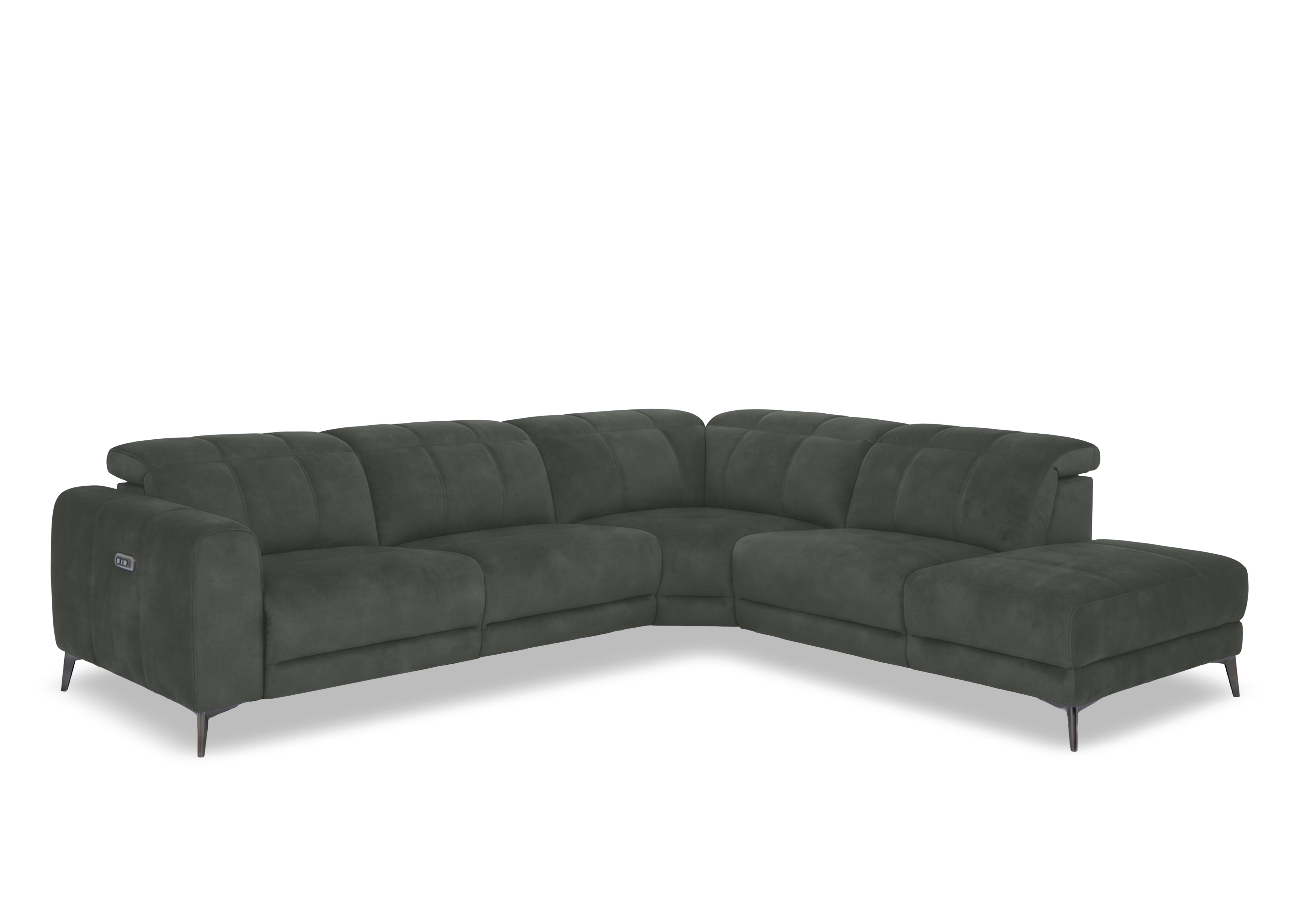 Ezra Fabric Power Recliner Chaise End Corner Sofa with Power Headrests in Dexter 43515 Moss on Furniture Village