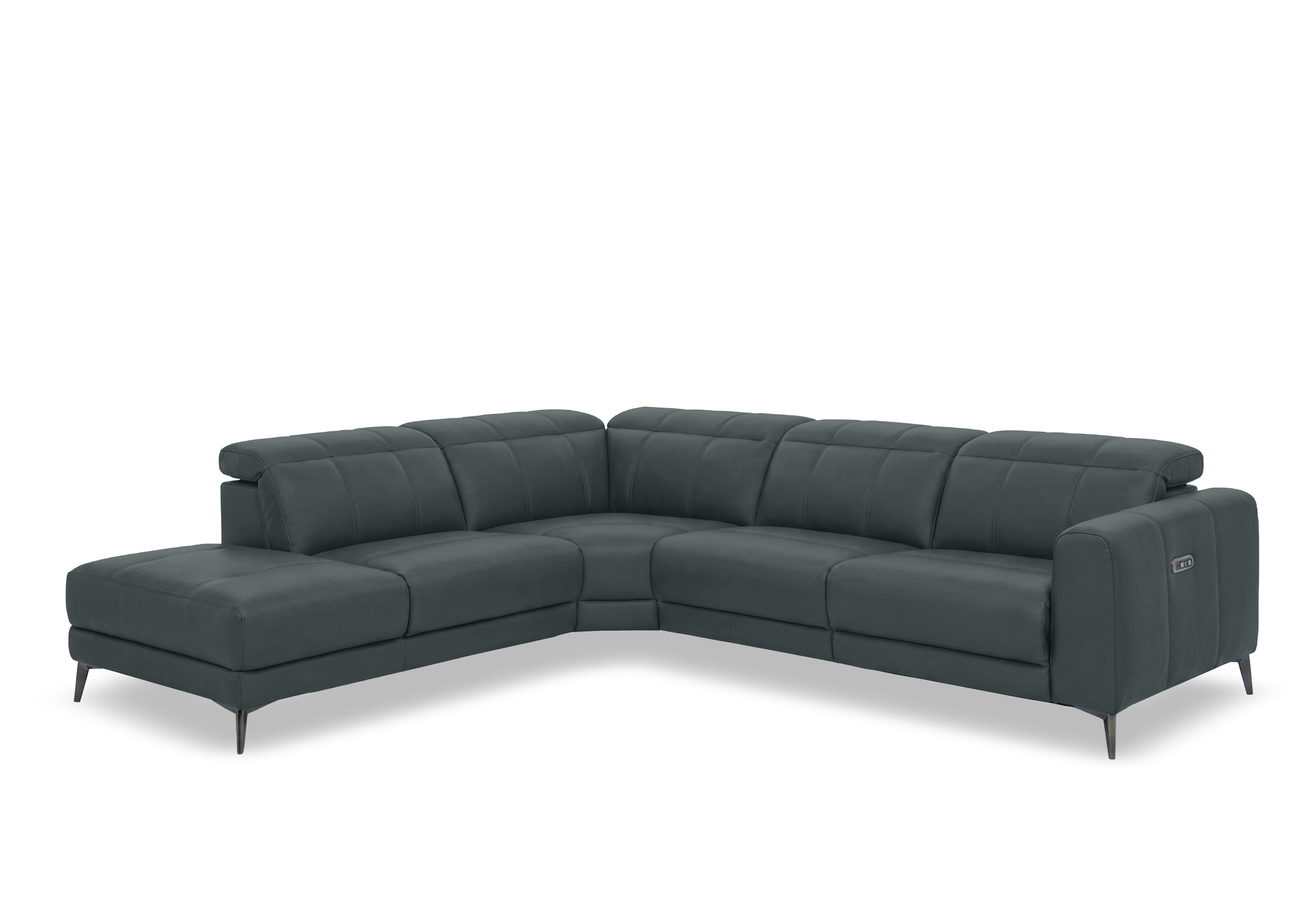 Ezra Leather Power Recliner Chaise End Corner Sofa with Power Headrests in Cat-40/09 Peacock on Furniture Village