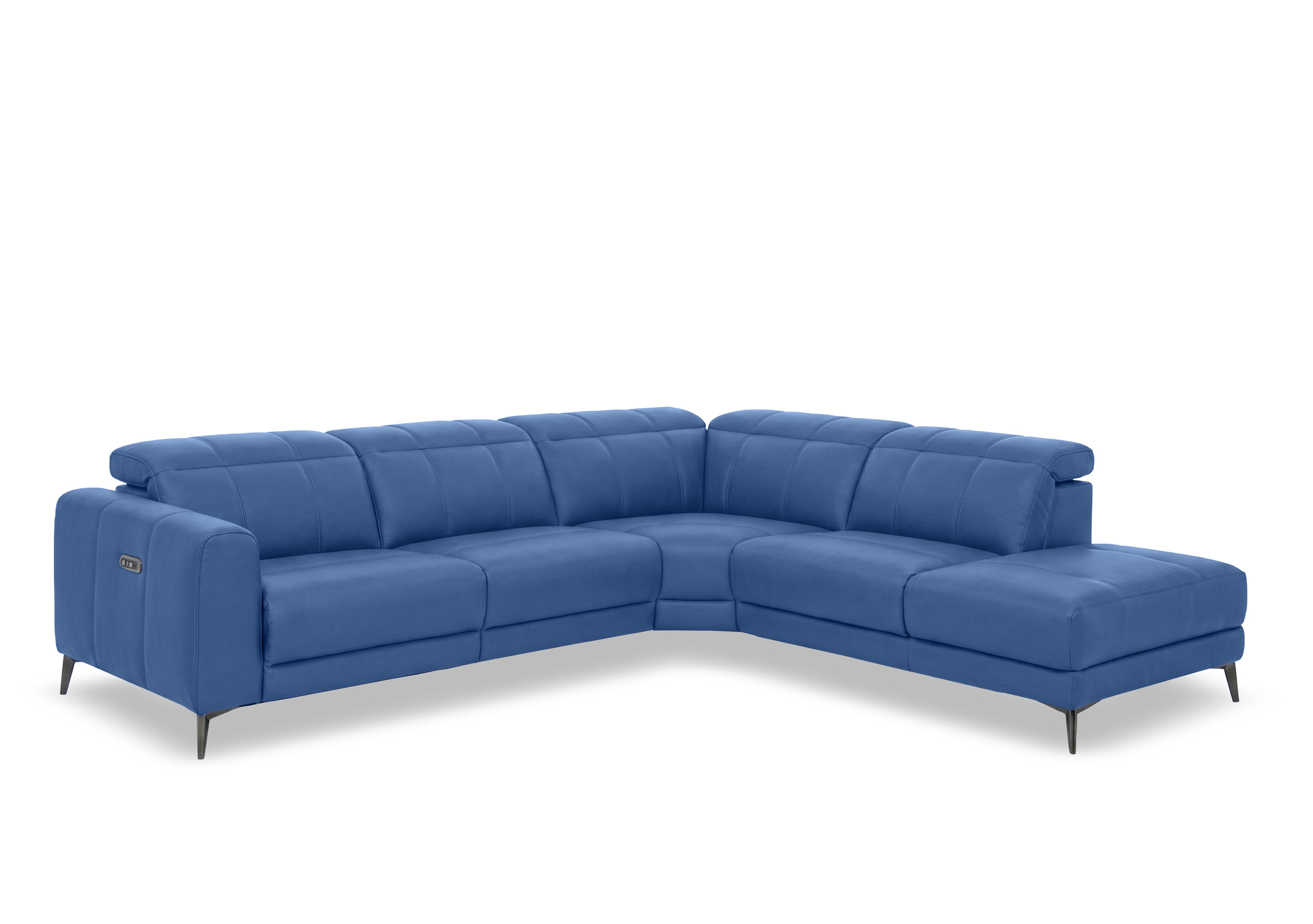 Ezra Leather Power Recliner Chaise End Corner Sofa with Power Headrests in Cat-40/12 Aegean on Furniture Village