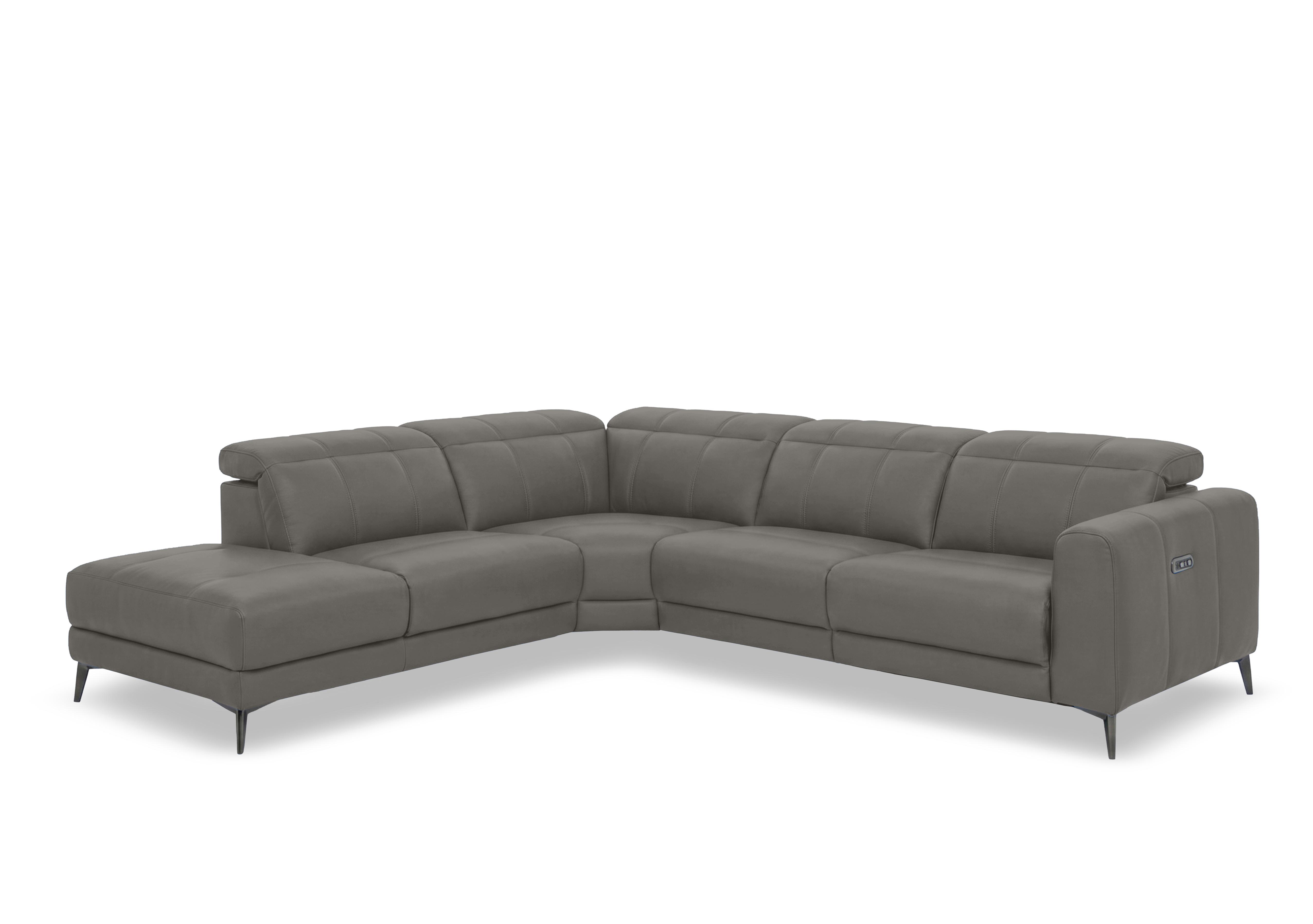 Ezra Leather Power Recliner Chaise End Corner Sofa with Power Headrests in Cat-40/15 Elephant on Furniture Village
