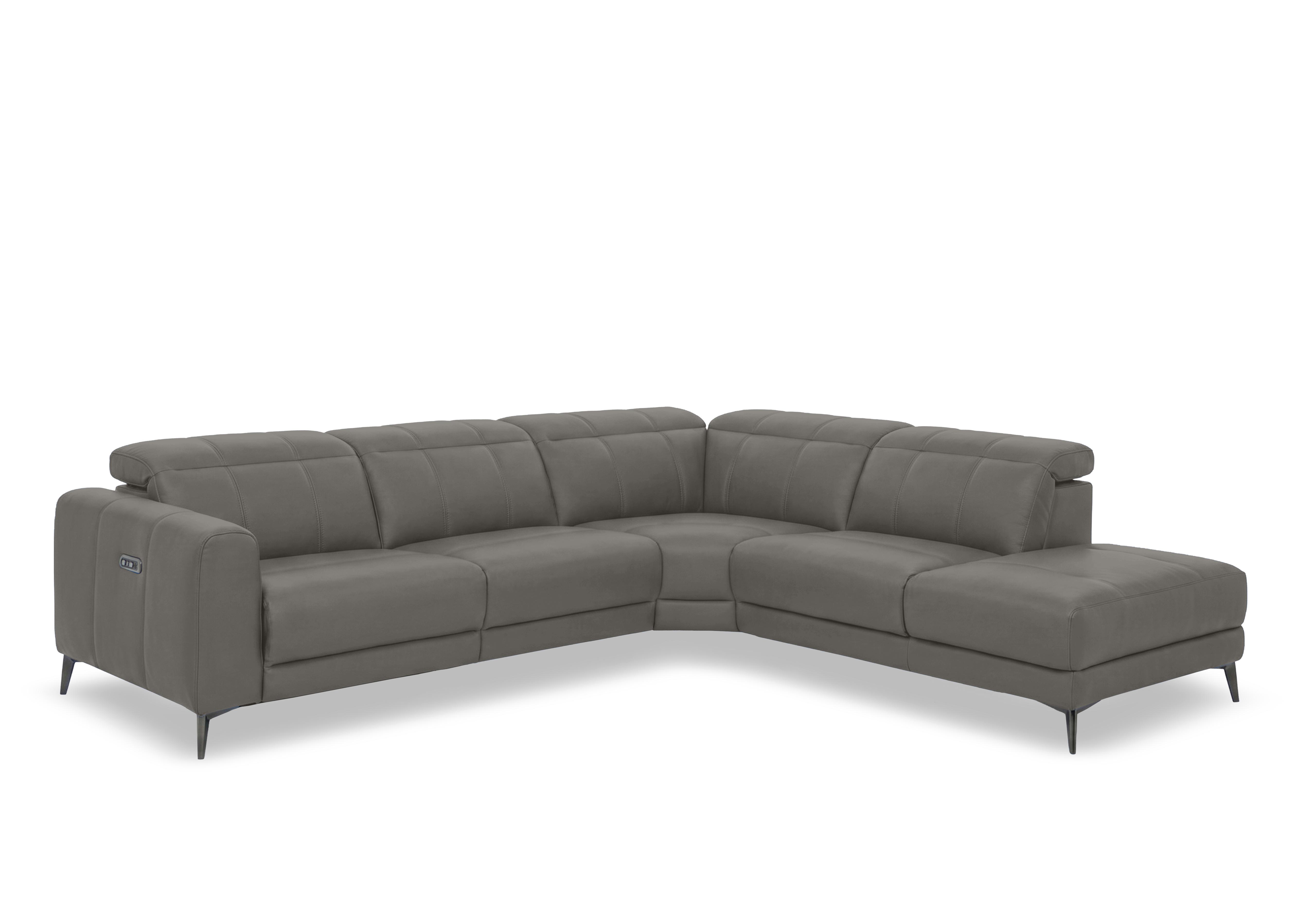 Ezra Leather Power Recliner Chaise End Corner Sofa with Power Headrests in Cat-40/15 Elephant on Furniture Village