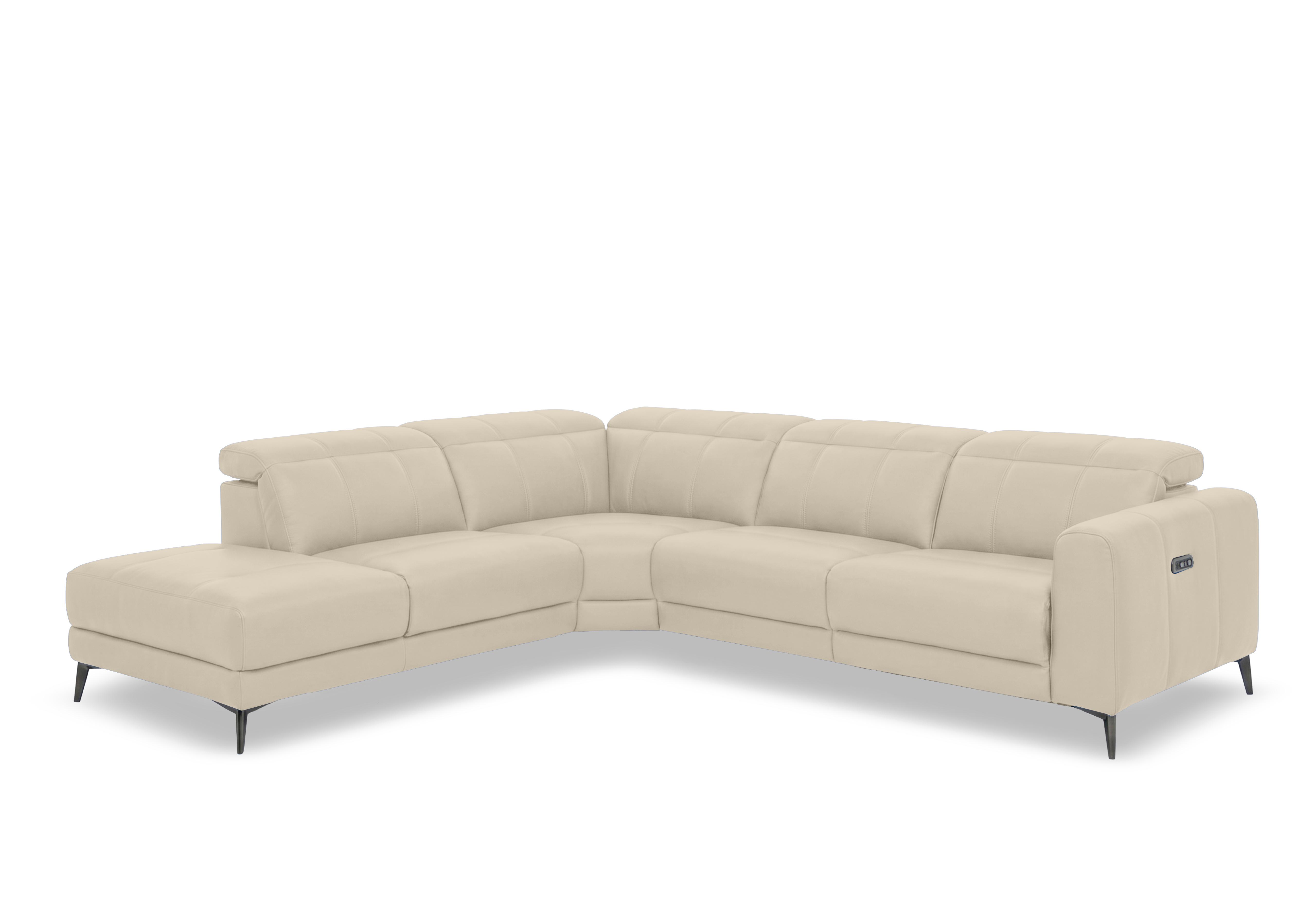 Ezra Leather Power Recliner Chaise End Corner Sofa with Power Headrests in Cat-60/05 Bone China on Furniture Village