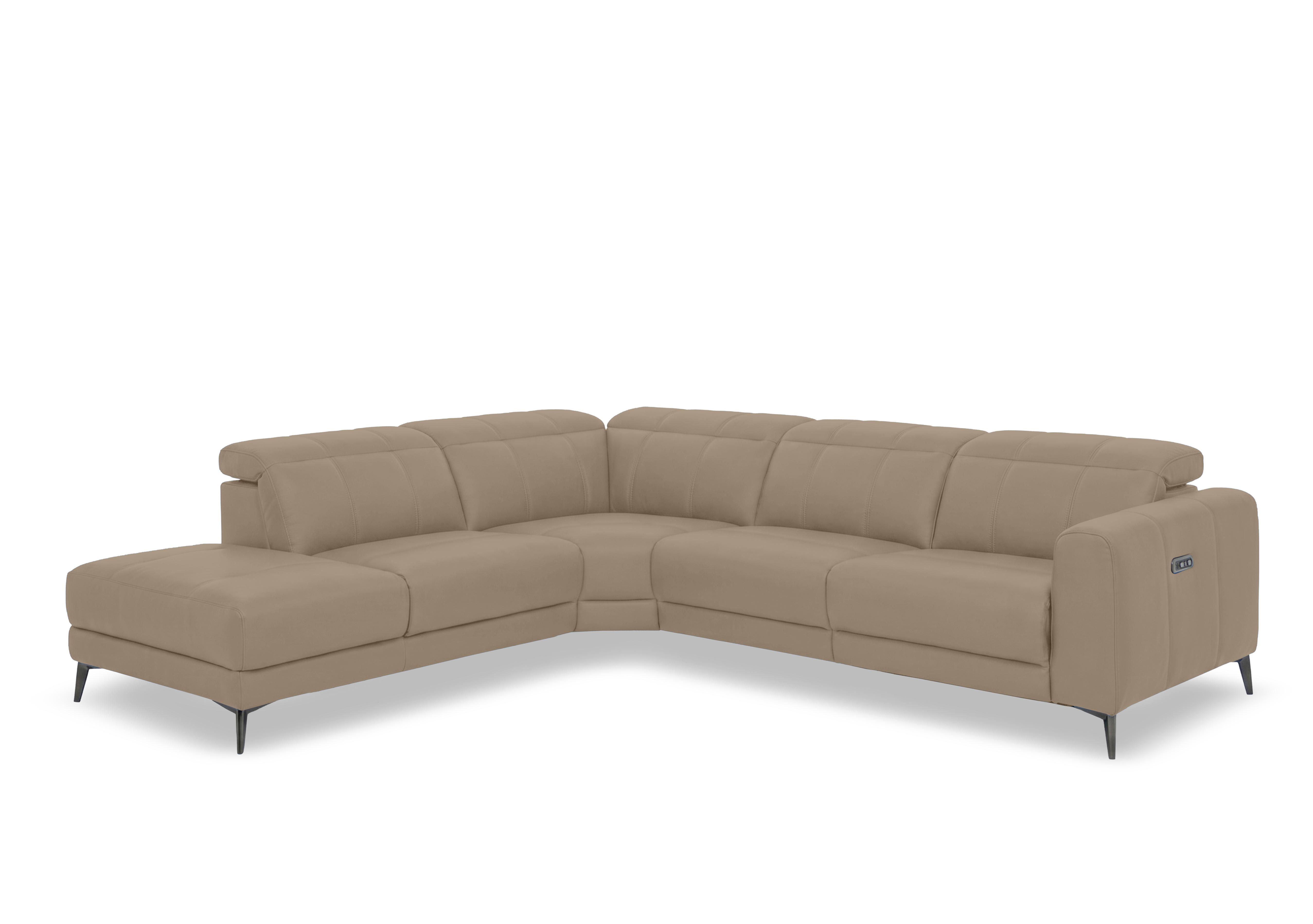 Ezra Leather Power Recliner Chaise End Corner Sofa with Power Headrests in Cat-60/06 Barley on Furniture Village