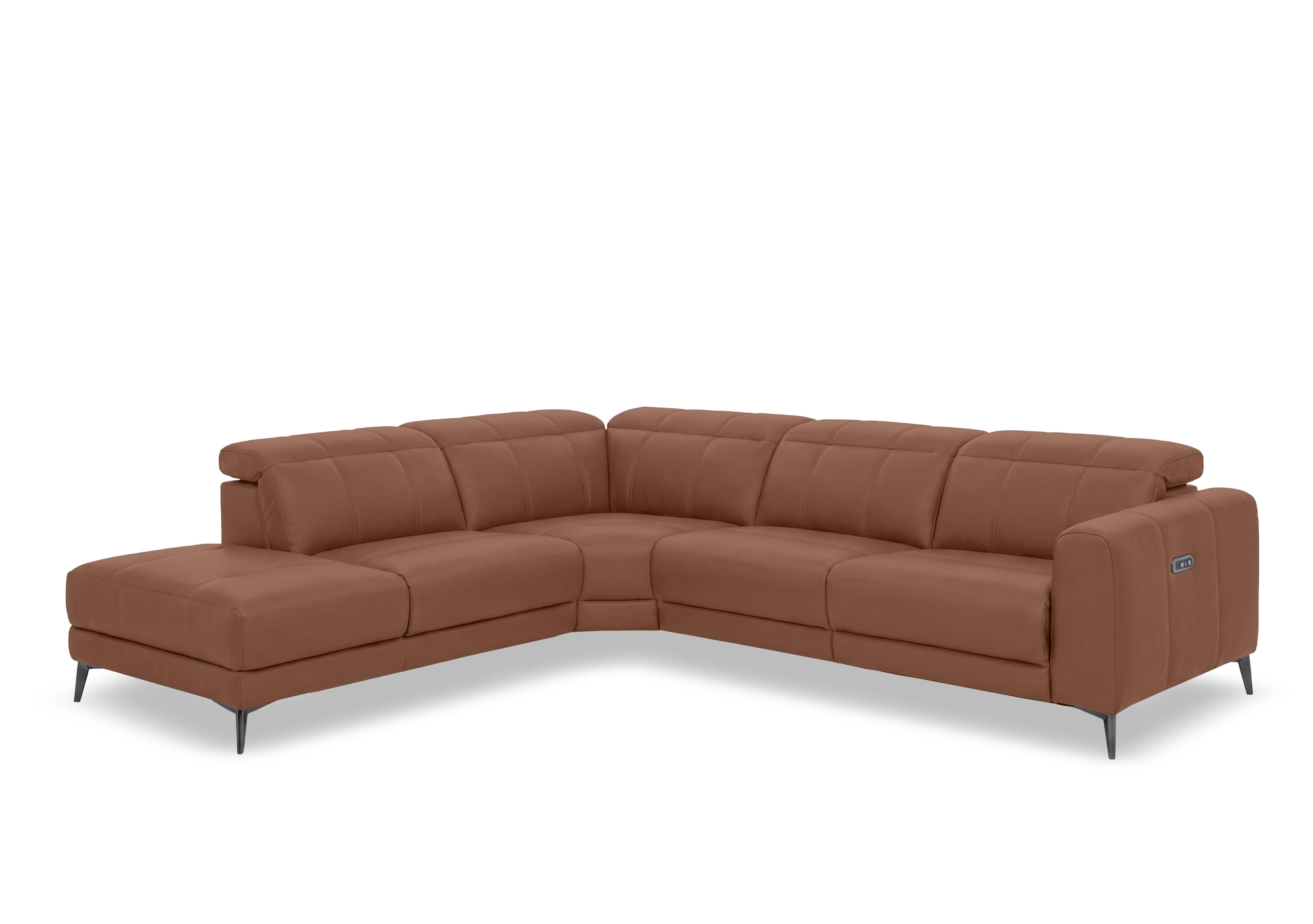 Ezra Leather Power Recliner Chaise End Corner Sofa with Power Headrests in Cat-60/07 Butterscotch on Furniture Village