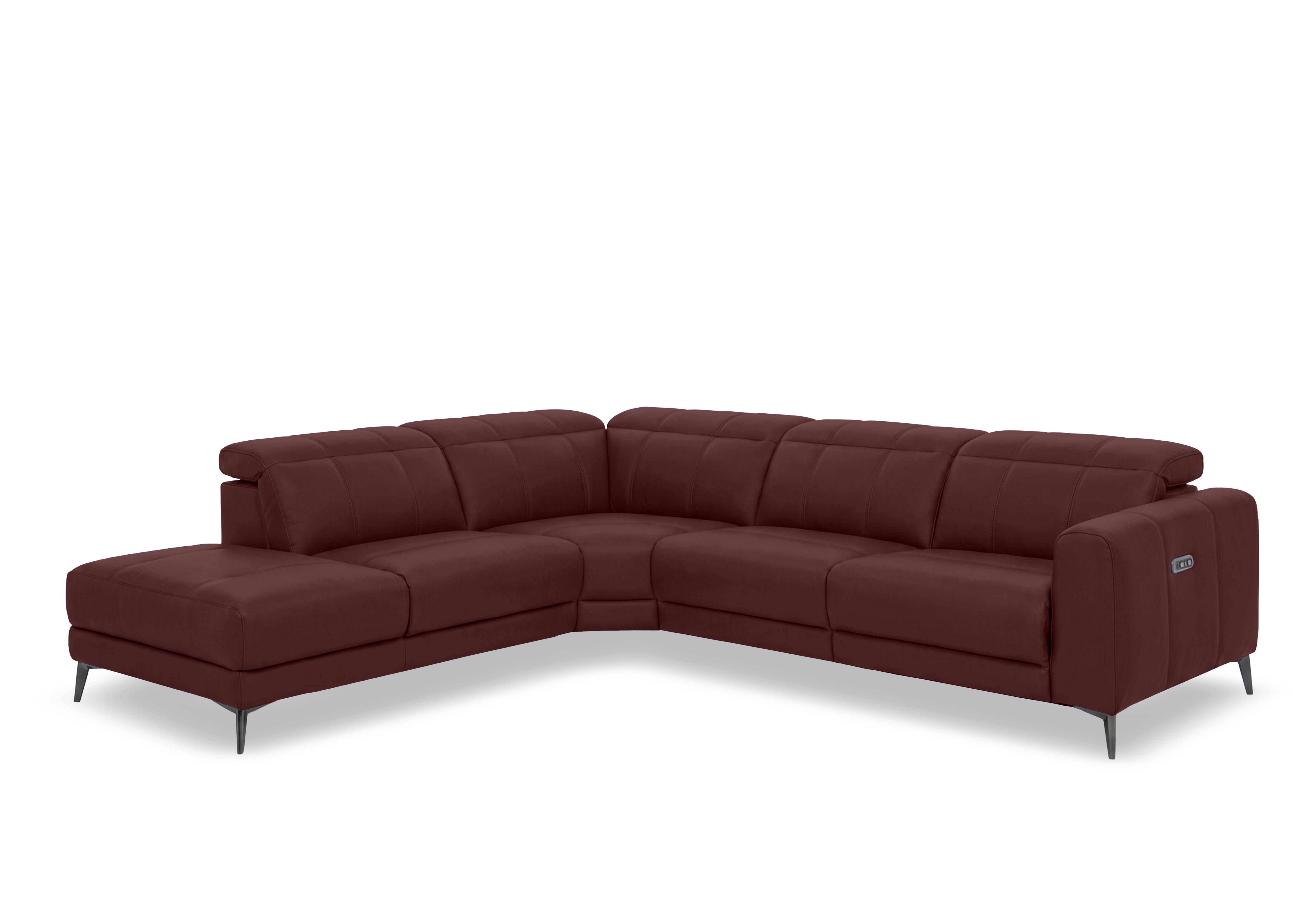 Ezra Leather Power Recliner Chaise End Corner Sofa with Power Headrests in Cat-60/15 Ruby on Furniture Village