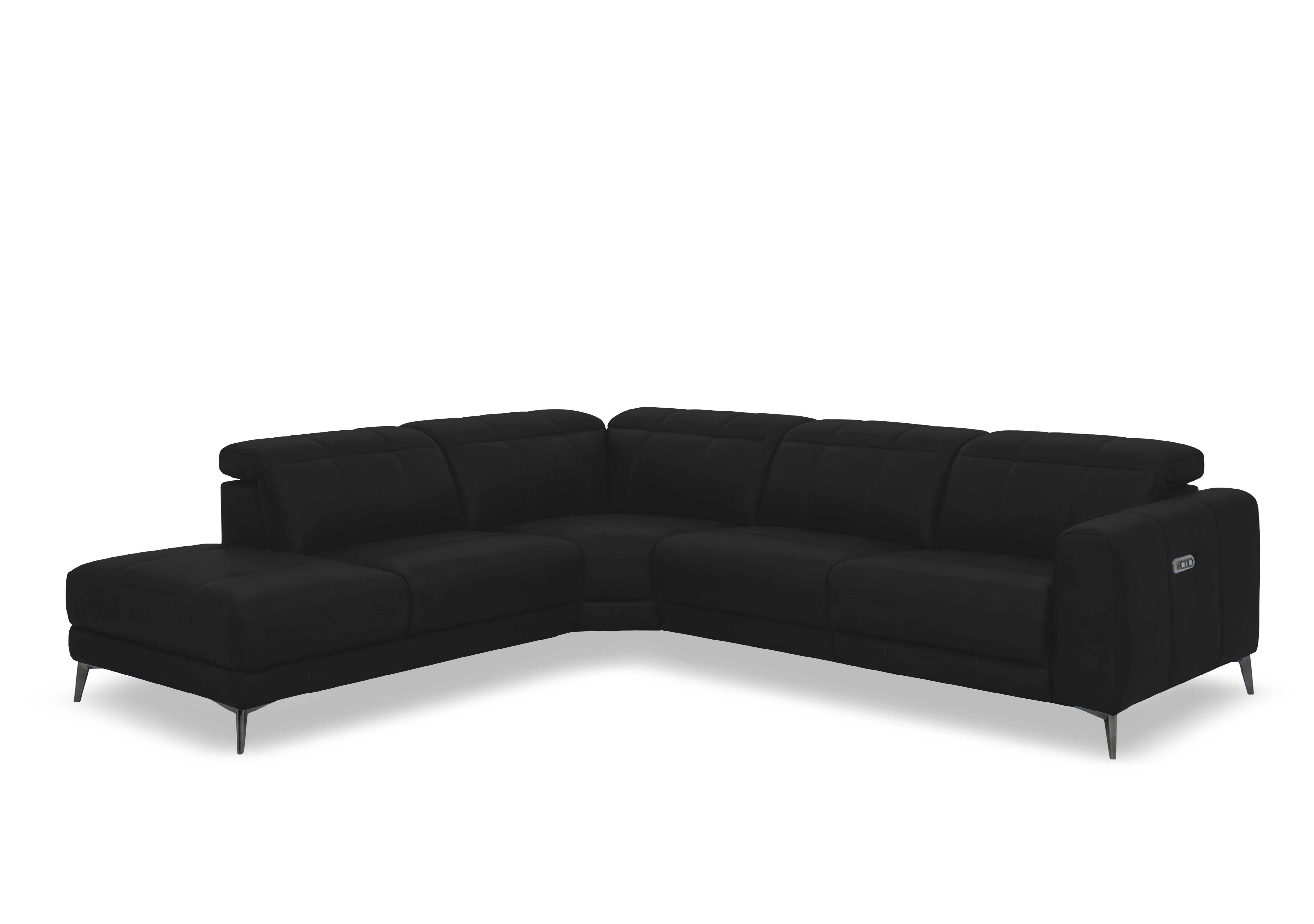 Ezra Leather Power Recliner Chaise End Corner Sofa with Power Headrests in Oslo Cat-40/23 Jet Black on Furniture Village