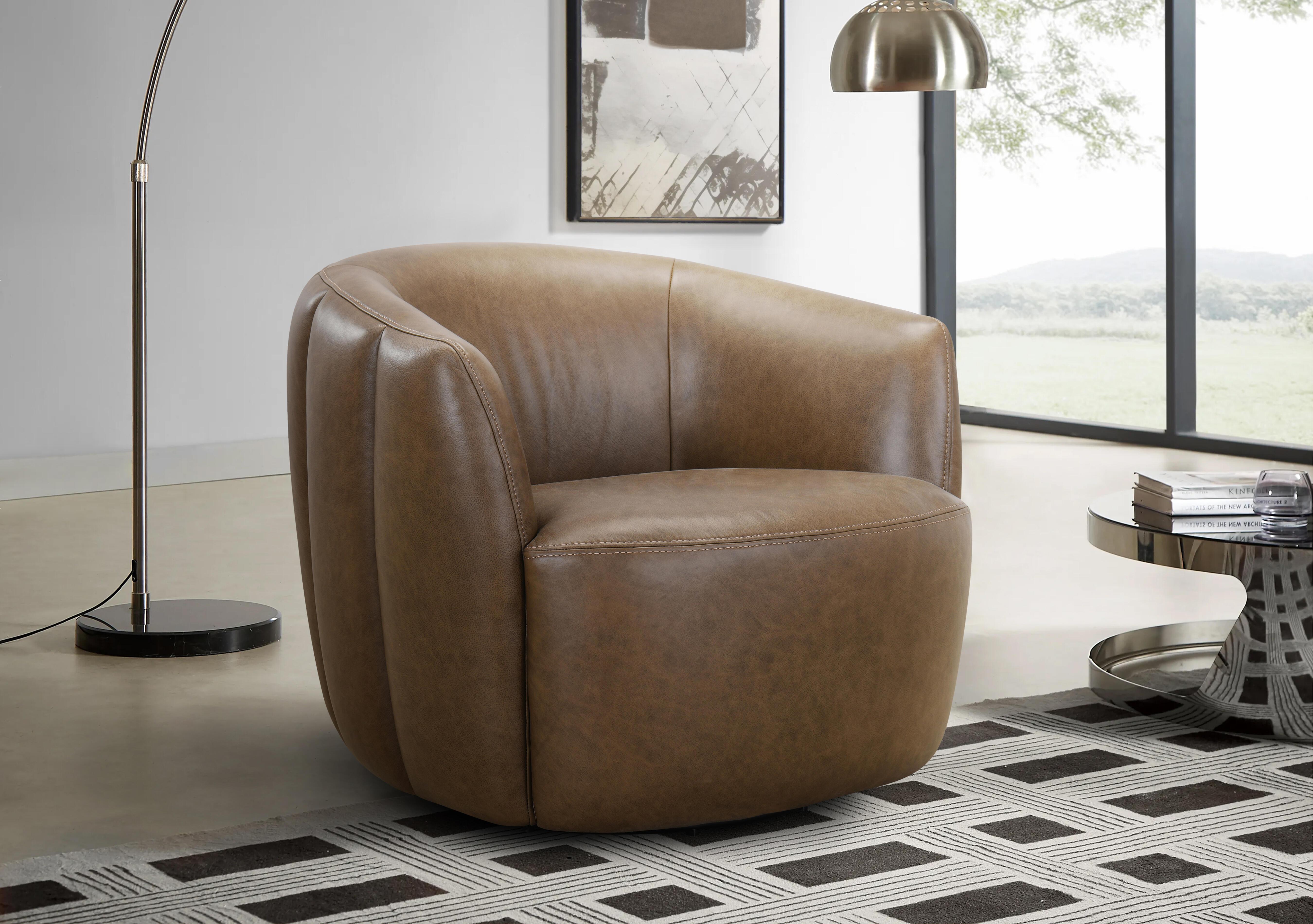 Henna Leather Swivel Accent Chair in  on Furniture Village