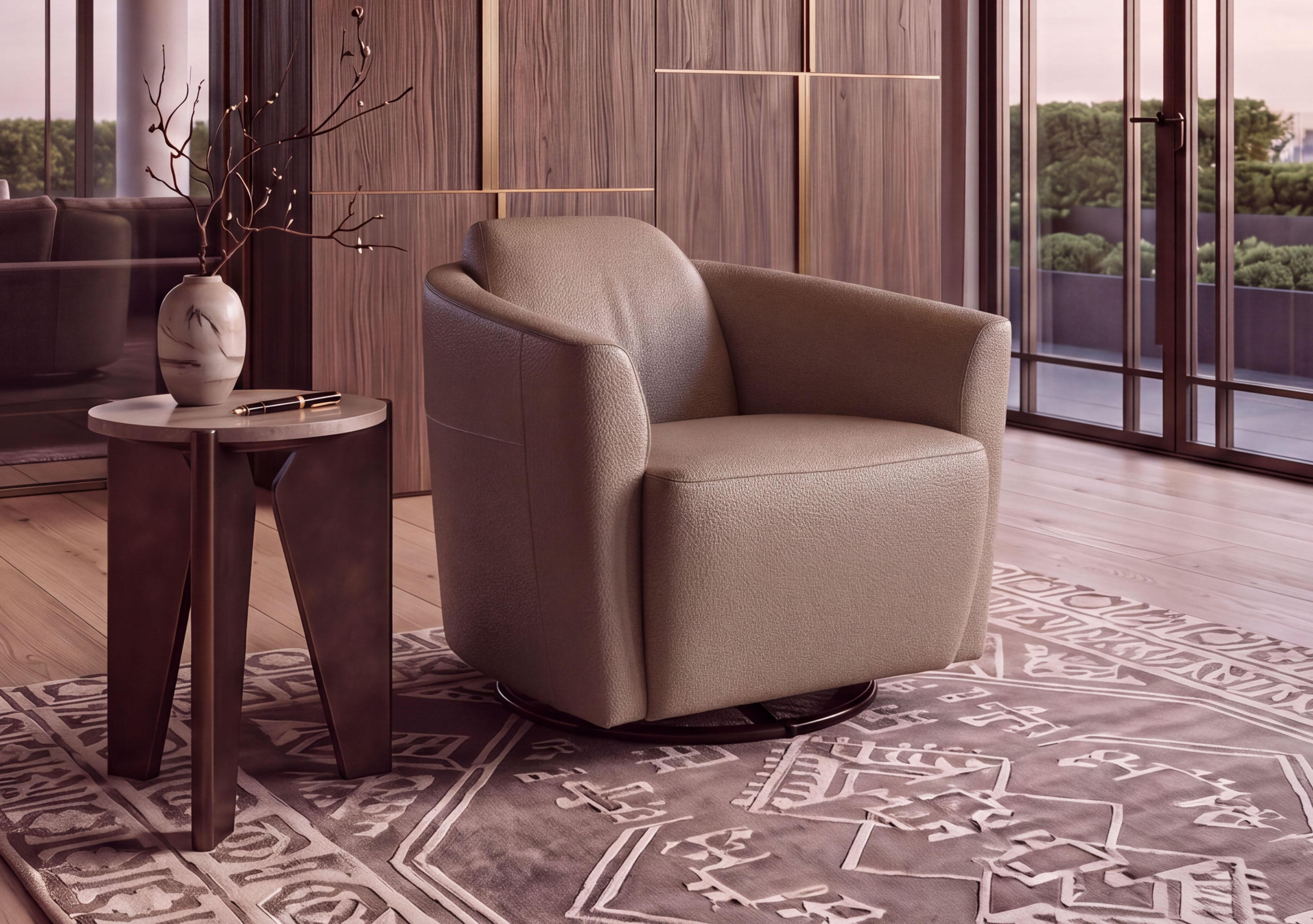 Ketty Leather Swivel Chair in  on Furniture Village