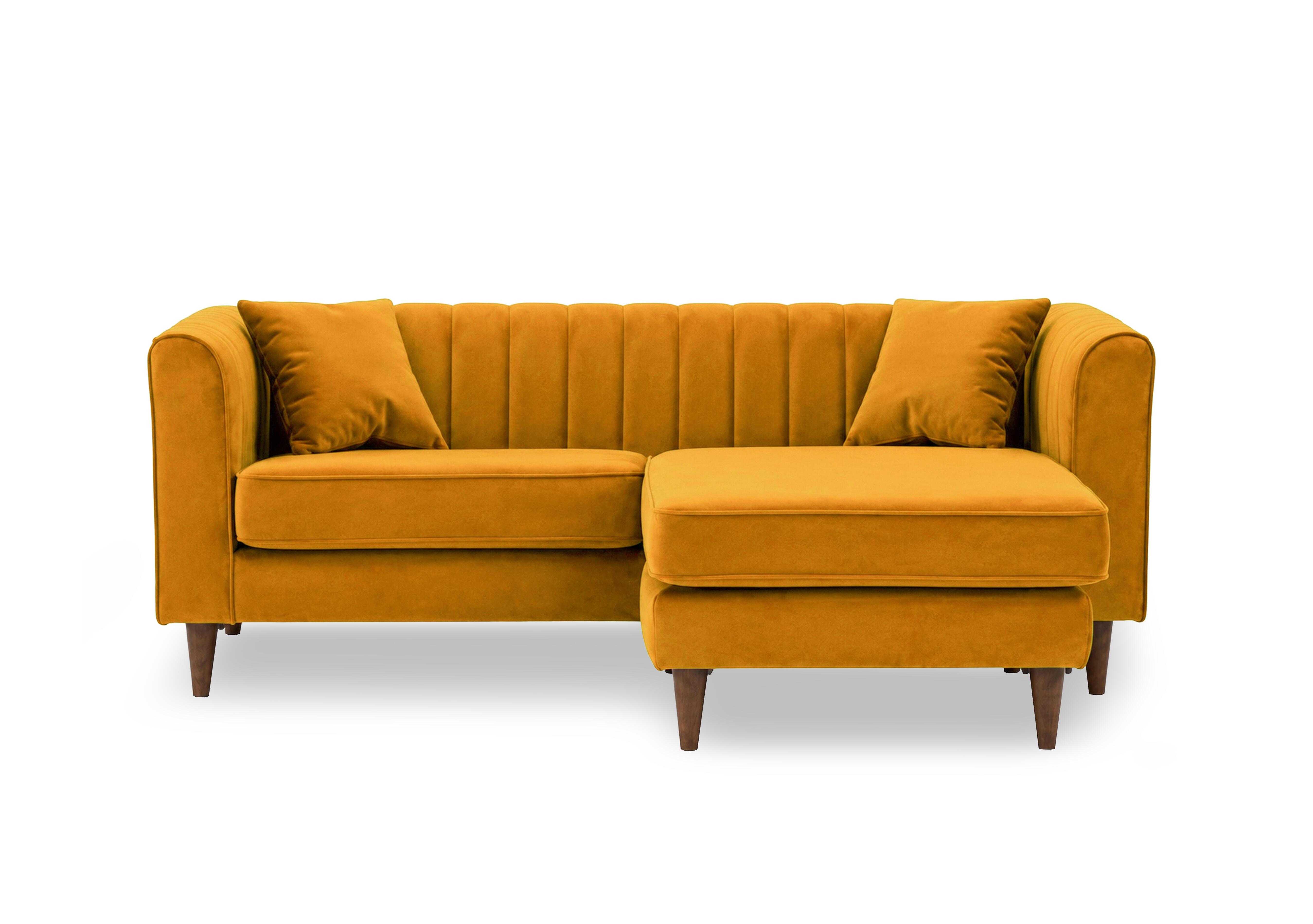 Margo 3 Seater Sofa Fabric with Reversible Chaise End in Tiffany Mustard Dk Ft on Furniture Village