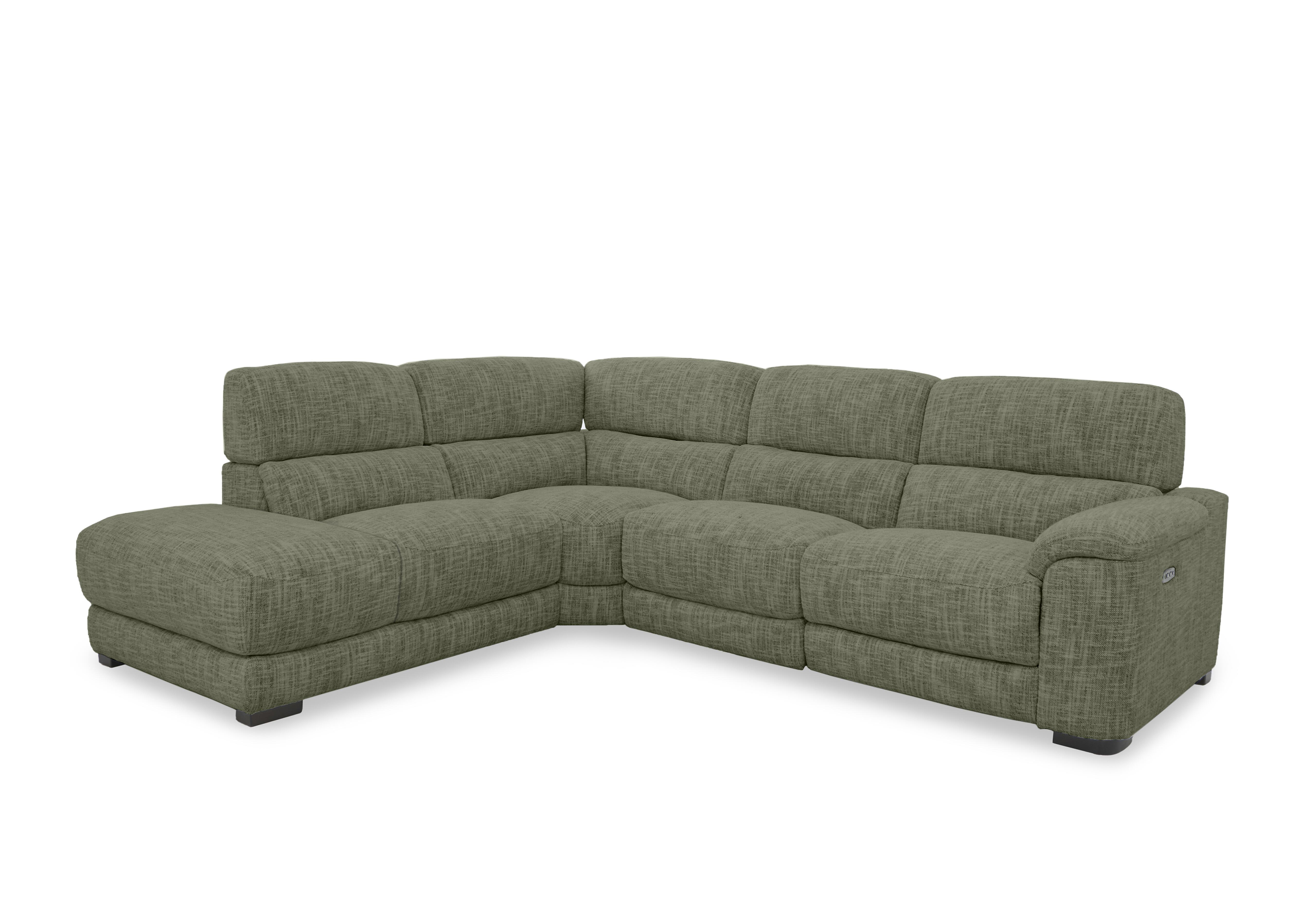 Nova Fabric Power Recliner Storage Chaise End Corner Sofa with Power Headrests in Fab-Mga-R11 Olive Green on Furniture Village