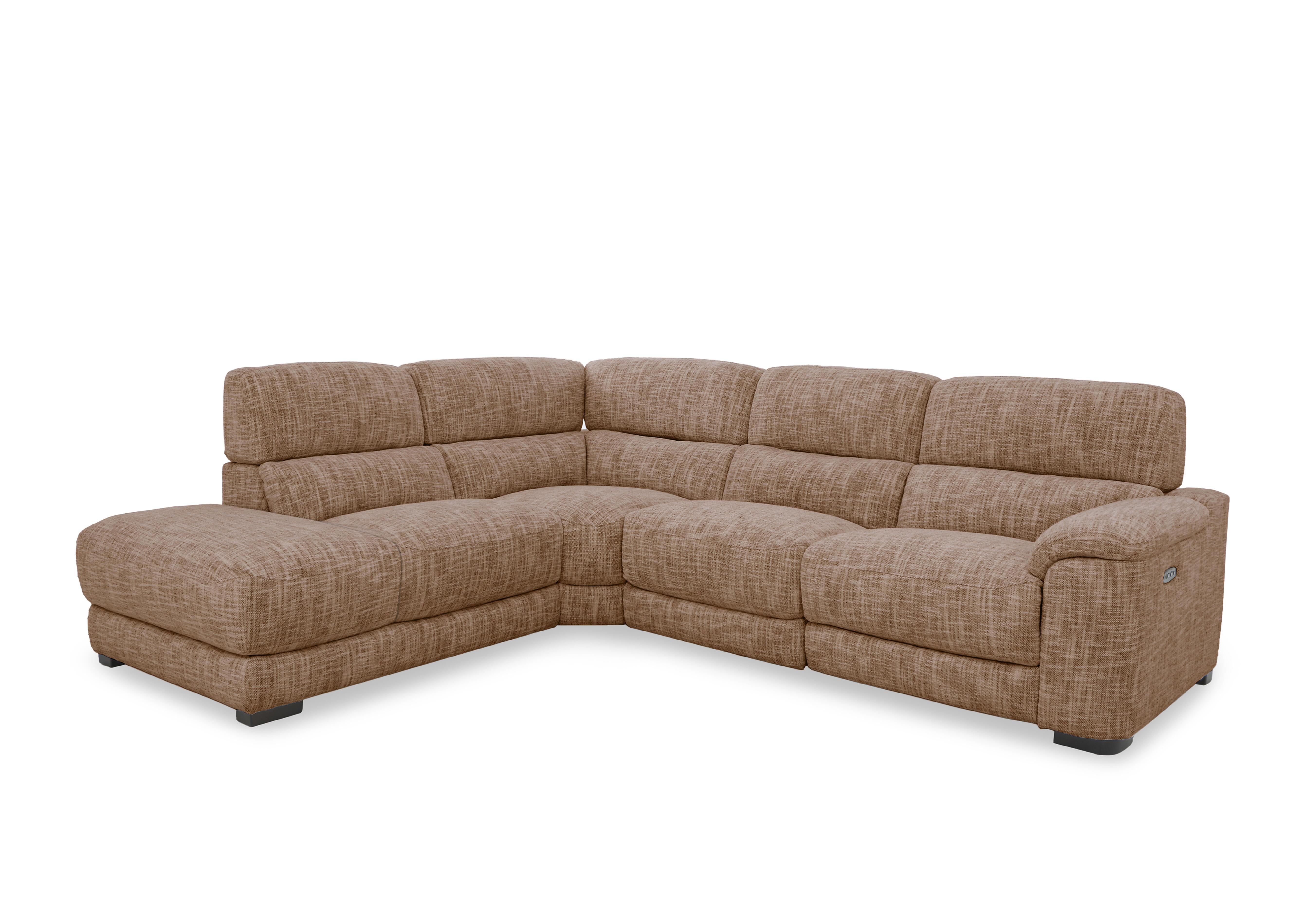 Nova Fabric Power Recliner Storage Chaise End Corner Sofa with Power Headrests in Fab-Mga-R13 Light Brown on Furniture Village