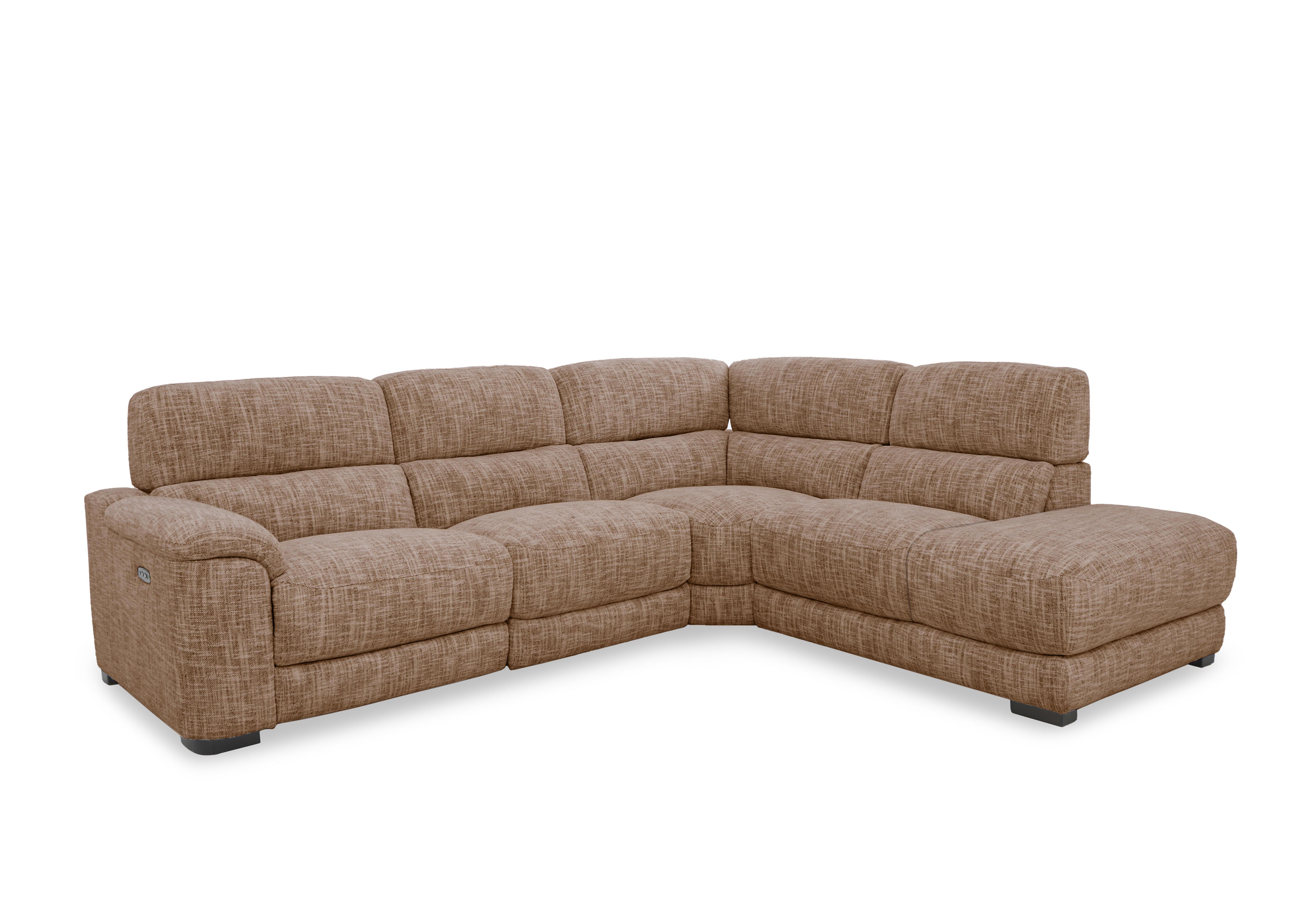 Nova Fabric Power Recliner Storage Chaise End Corner Sofa with Power Headrests in Fab-Mga-R13 Light Brown on Furniture Village