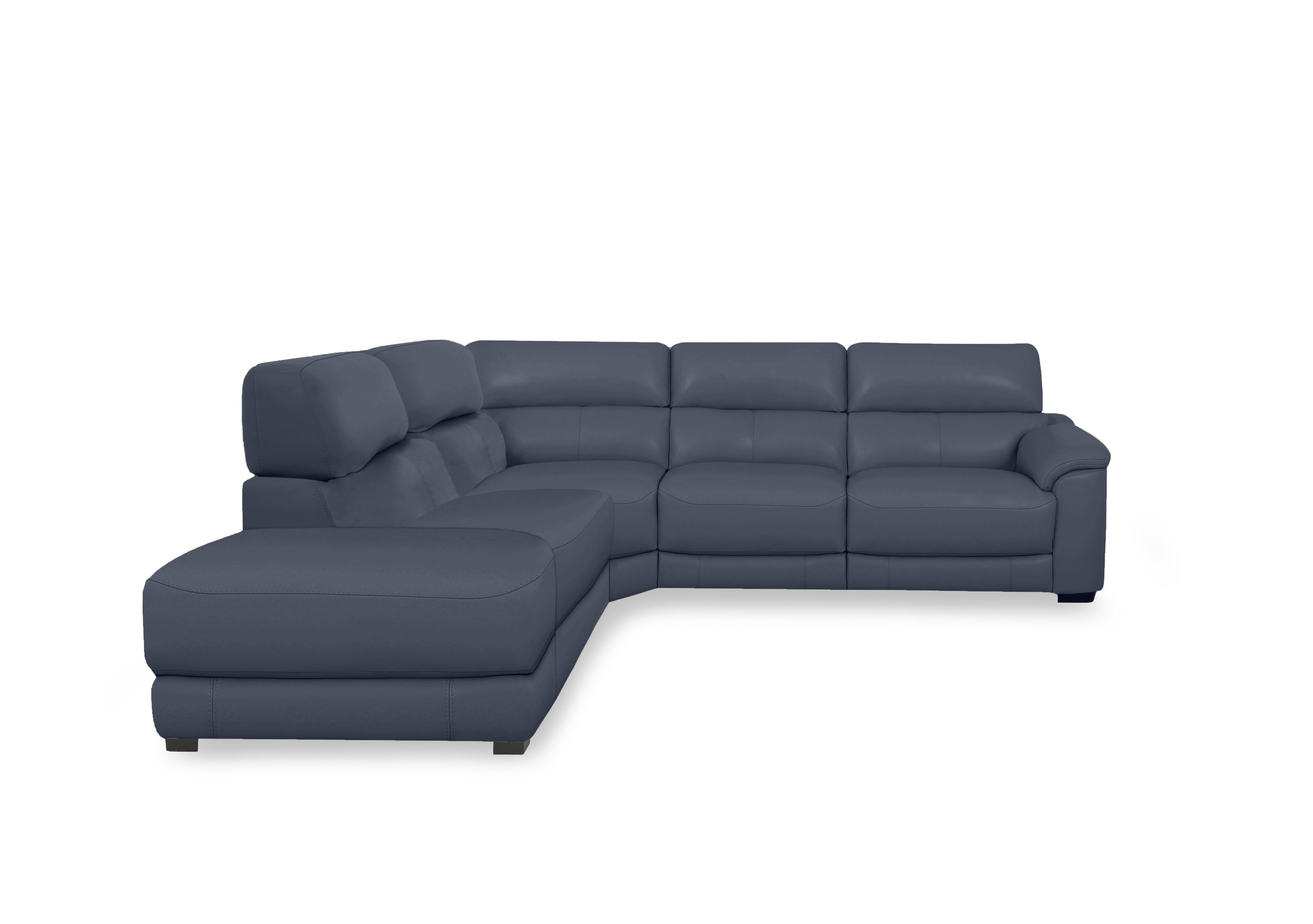 Nova Leather Power Recliner Storage Chaise End Corner Sofa with Power Headrests in Bv-313e Ocean Blue on Furniture Village