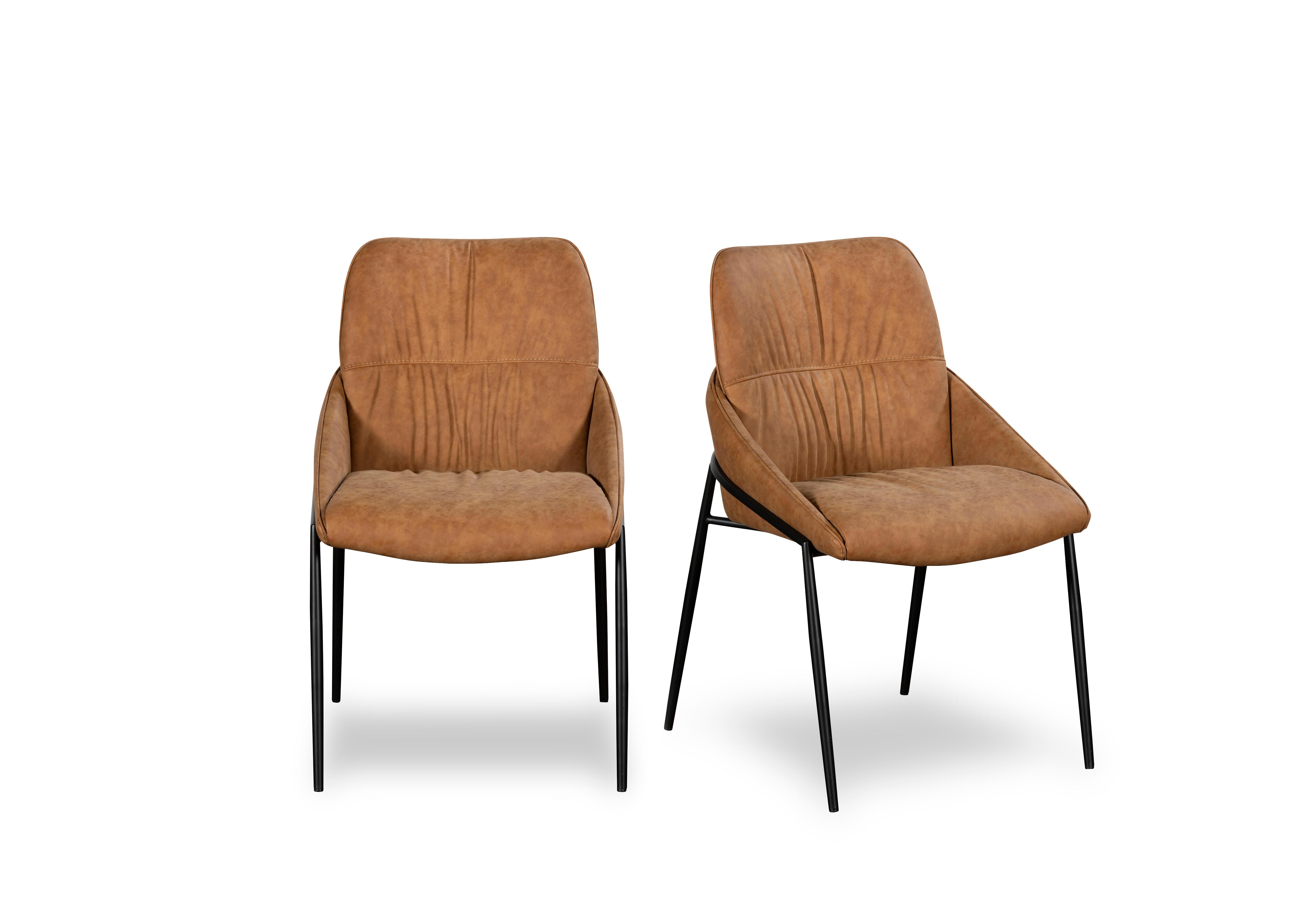 Pien Pair of Faux Leather Dining Chairs with Metal Legs in Tan on Furniture Village