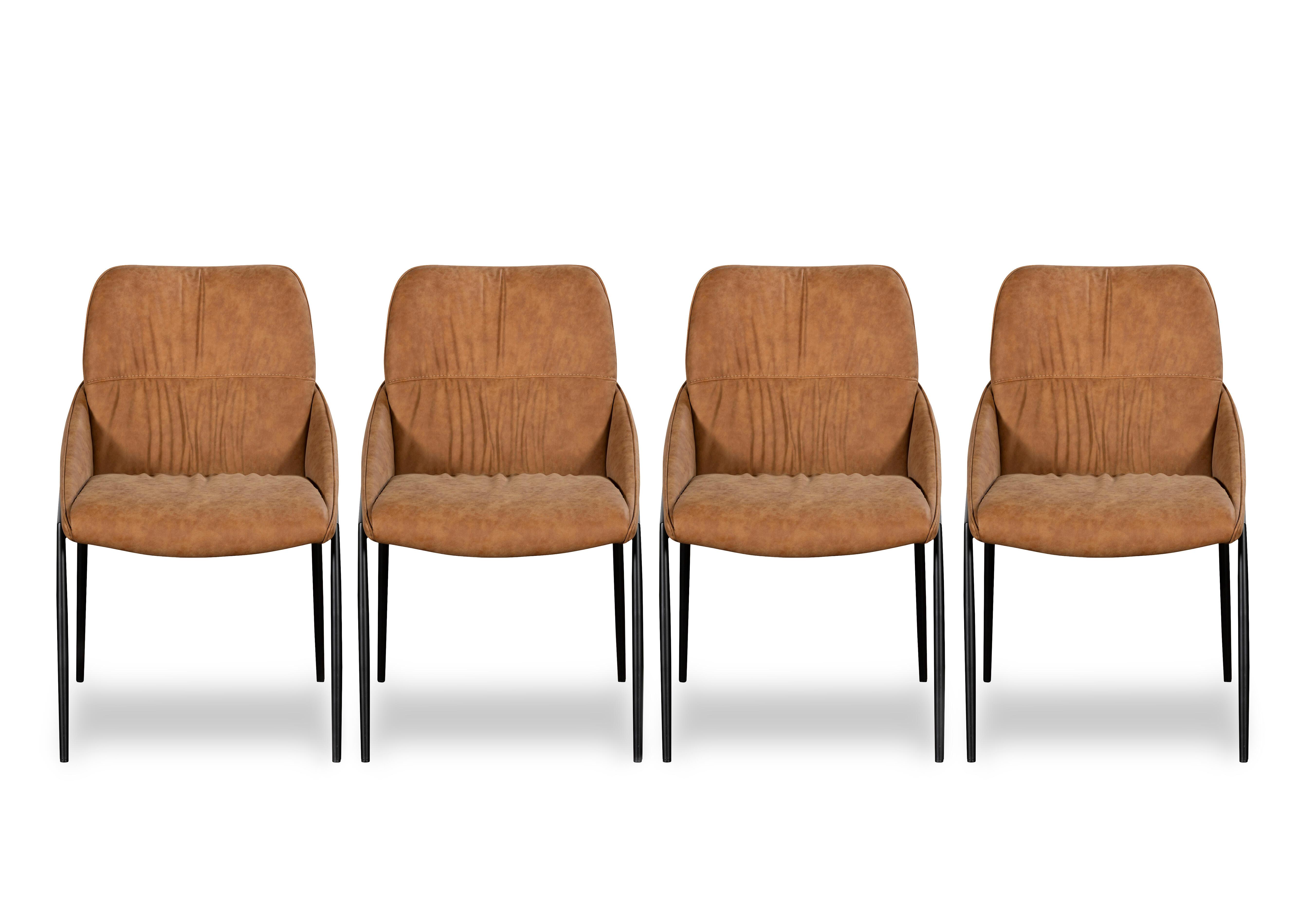Pien Set of 4 Faux Leather Dining Chairs with Metal Legs in Tan on Furniture Village