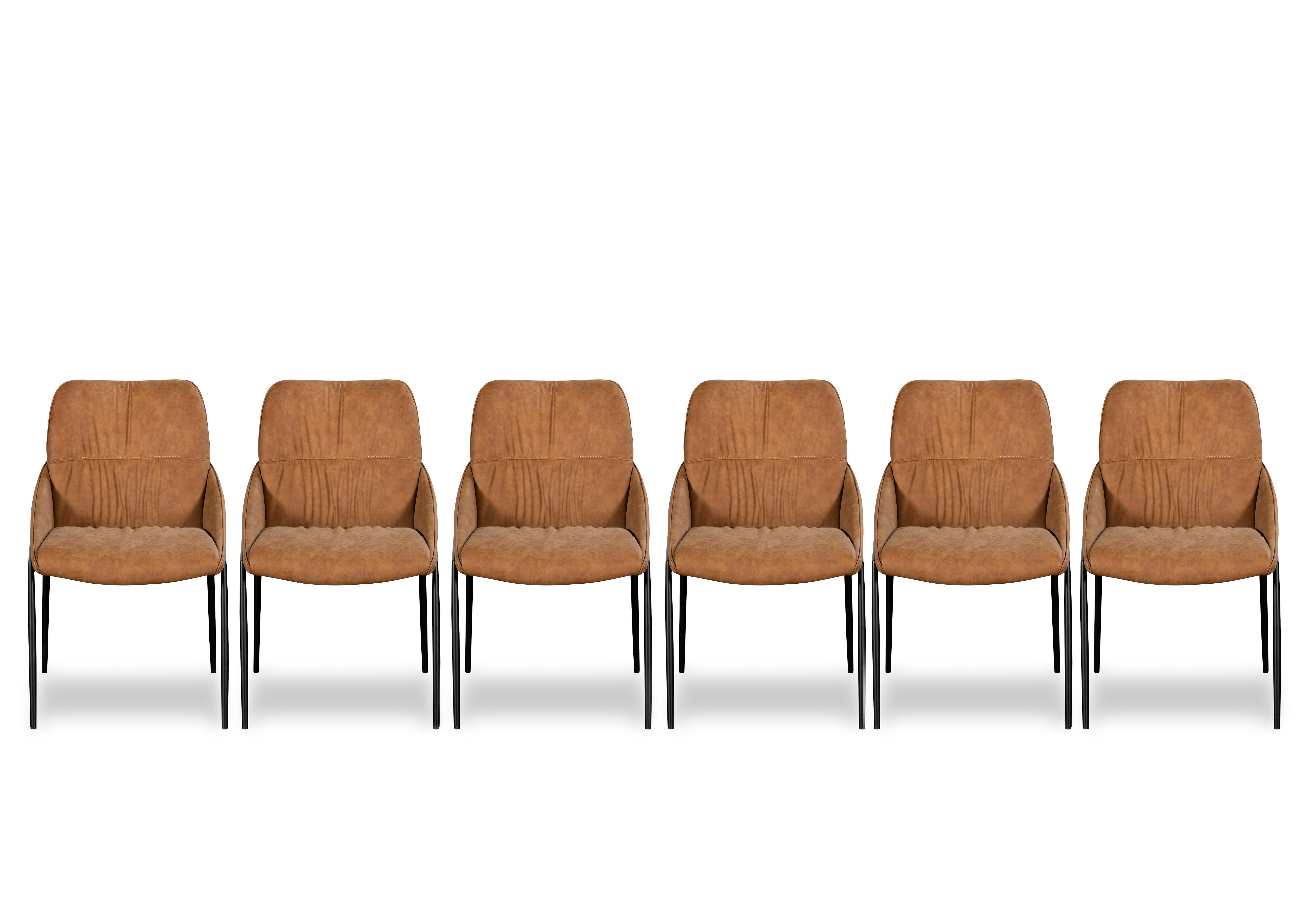 Pien Set of 6 Faux Leather Dining Chairs with Metal Legs in Tan on Furniture Village