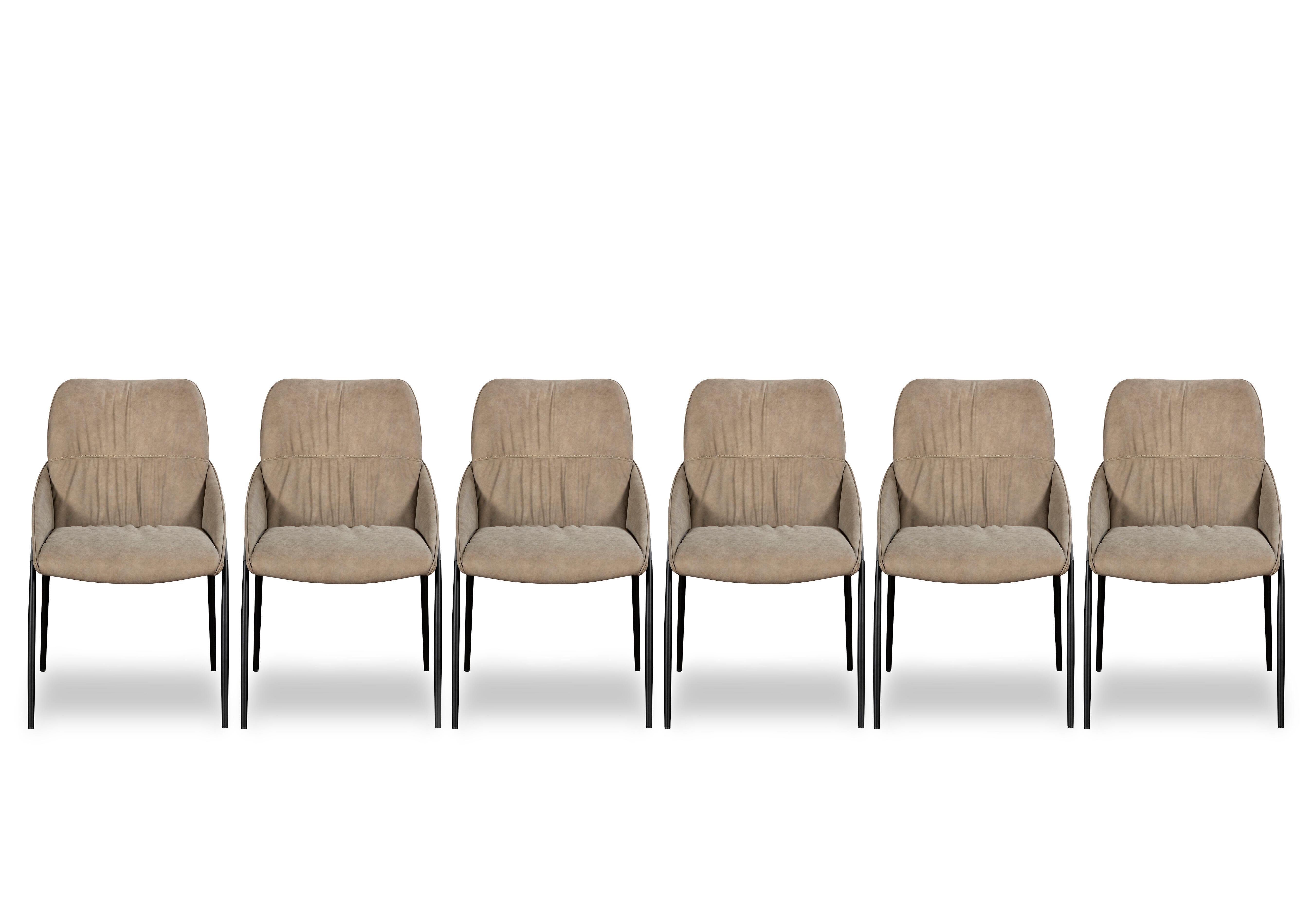 Pien Set of 6 Faux Leather Dining Chairs with Metal Legs in Taupe on Furniture Village