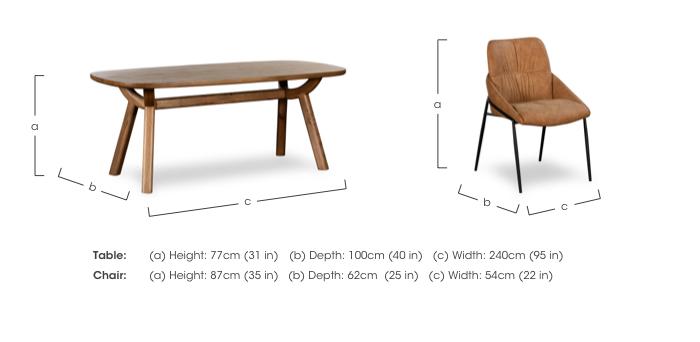 Pien Large Boat Shaped Oak Fixed Dining Table and 4 Faux Leather Dining Chairs with Metal Legs in  on Furniture Village