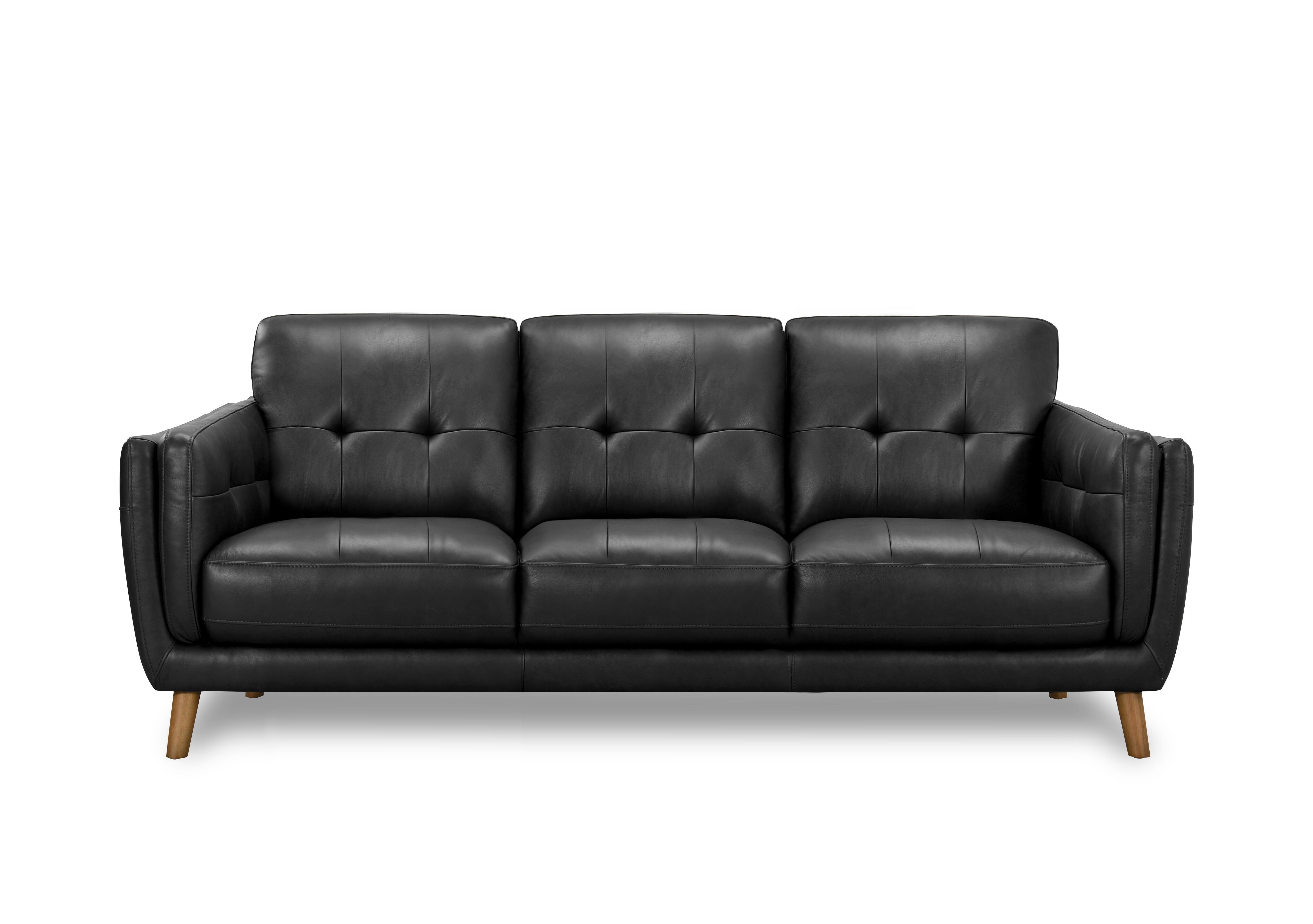 Soren 3 Seater 3 Cushion Leather Sofa in Gunmetal H6312 on Furniture Village