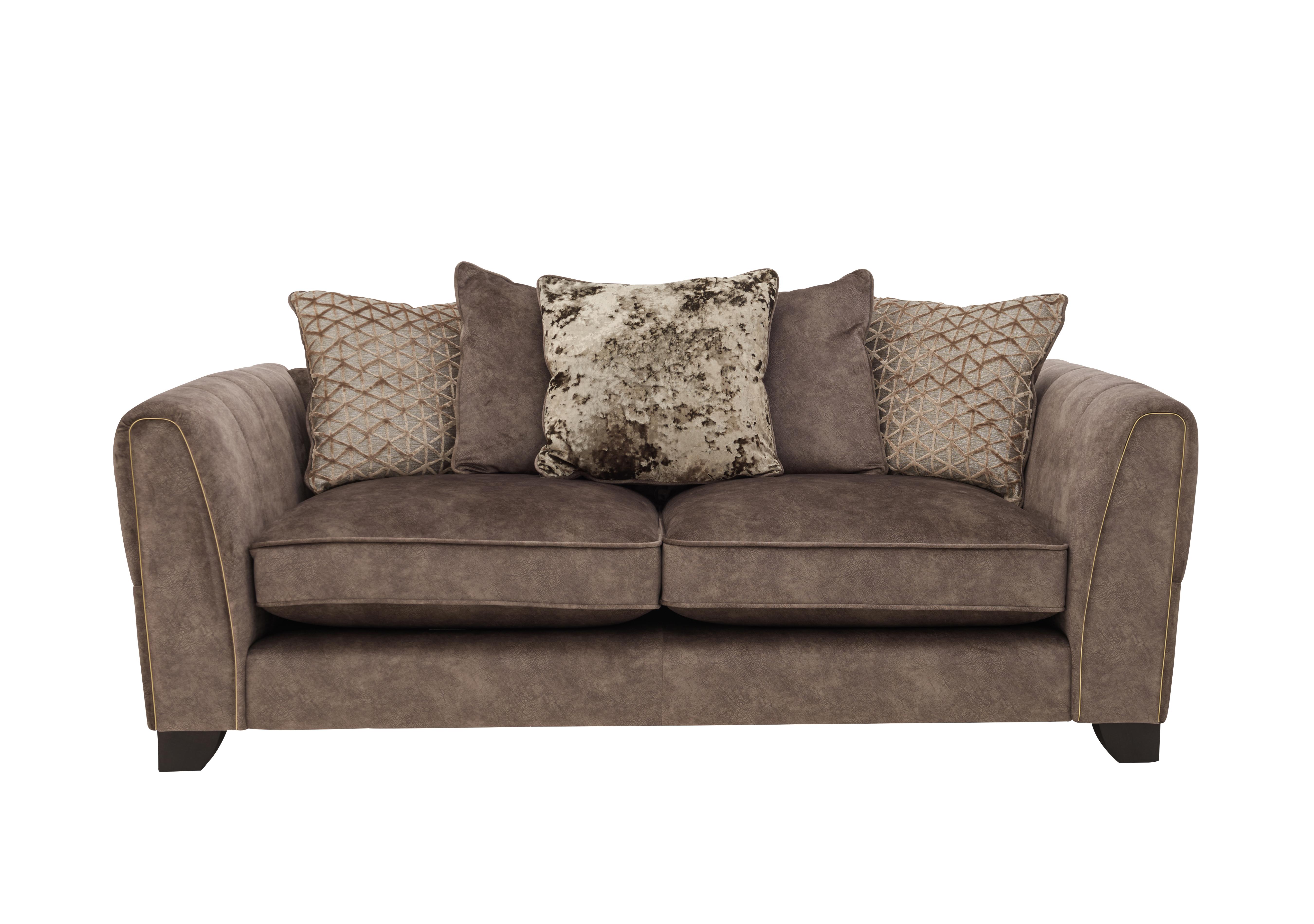 Mariah 3 Seater Fabric Scatter Back Sofa Bed in Dapple Chocolate-Tri Brass on Furniture Village