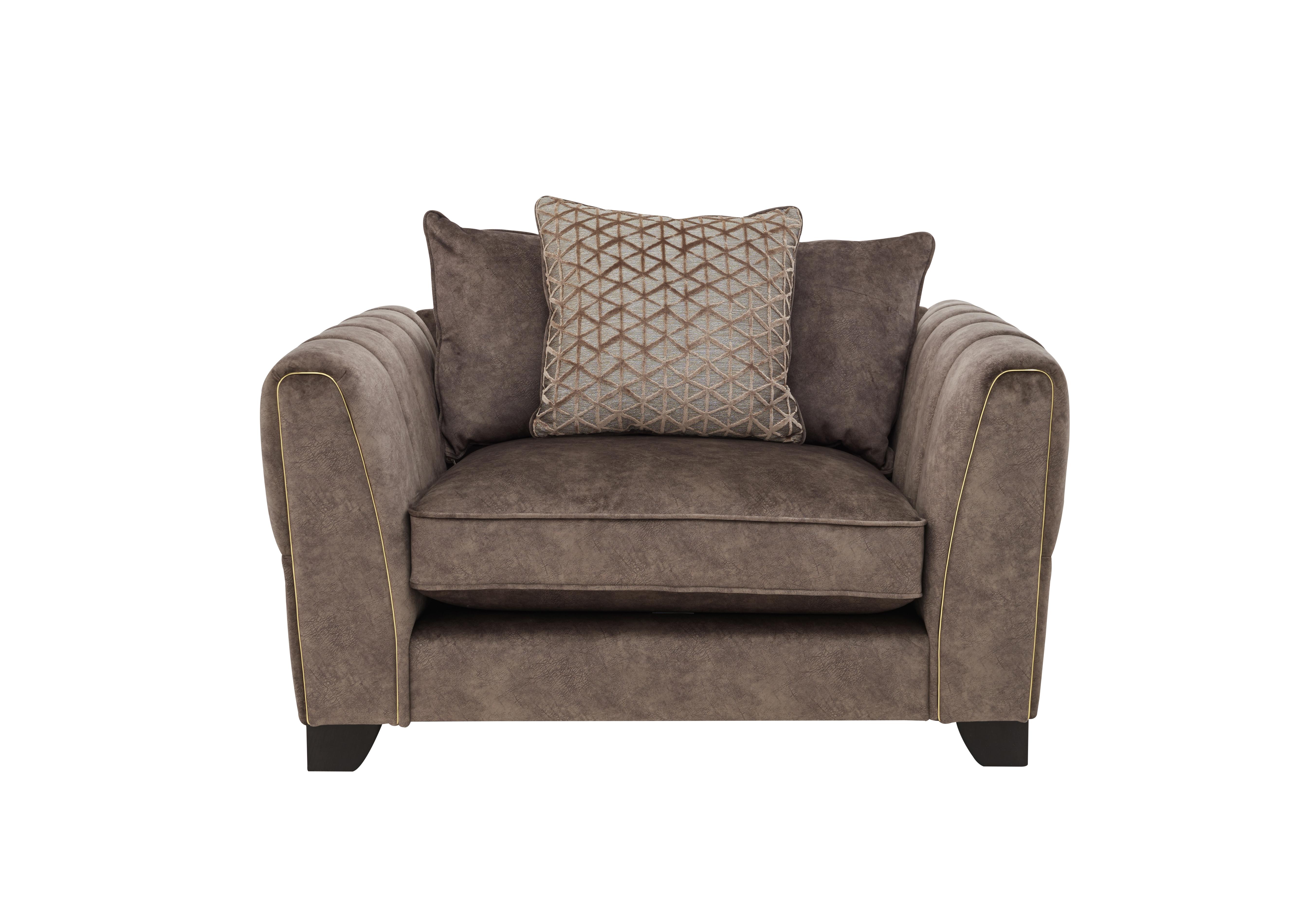 Mariah Fabric Scatter Back Chair Sofa Bed in Dapple Chocolate-Tri Brass on Furniture Village