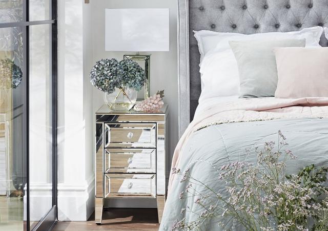 mirrored bedside table