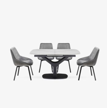 Veja Pop-up Extending Dining Table with 4 Swivel Dining Chairs
