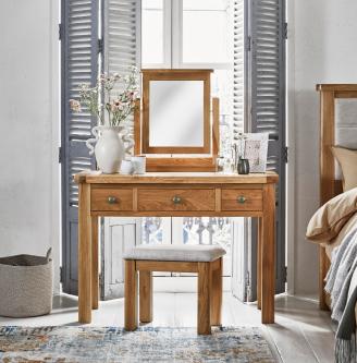 Augusta 3 Drawer Dressing Table with Mirror and Stool