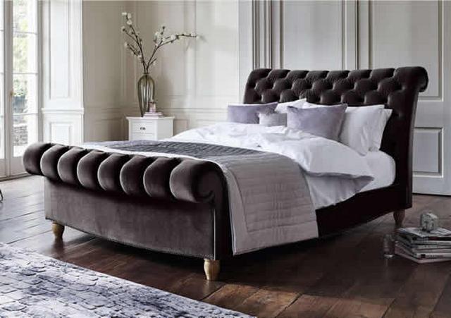 Romantic bedroom – velvet scrolled bed frame