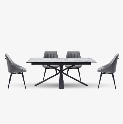 Crete Large Extending Dining Table and 4 Faux Leather Swivel Dining Chairs