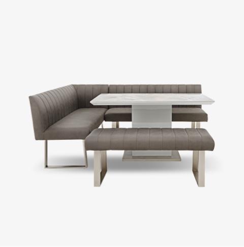 Grigio Fixed Dining Table, Left-Hand Facing Corner Bench and Small Standard Bench Dining Set