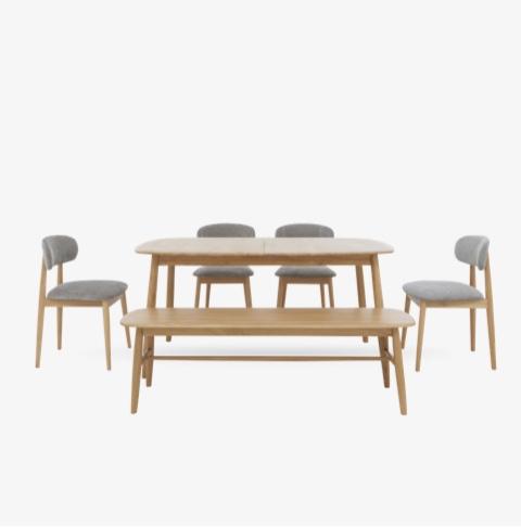 Stockholm Extending Dining Table with 4 Wooden Dining Chairs and a Dining Bench