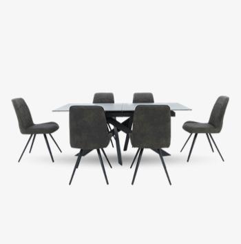 Warrior Grey Extending Dining Table with 6 Standard Dining Chairs